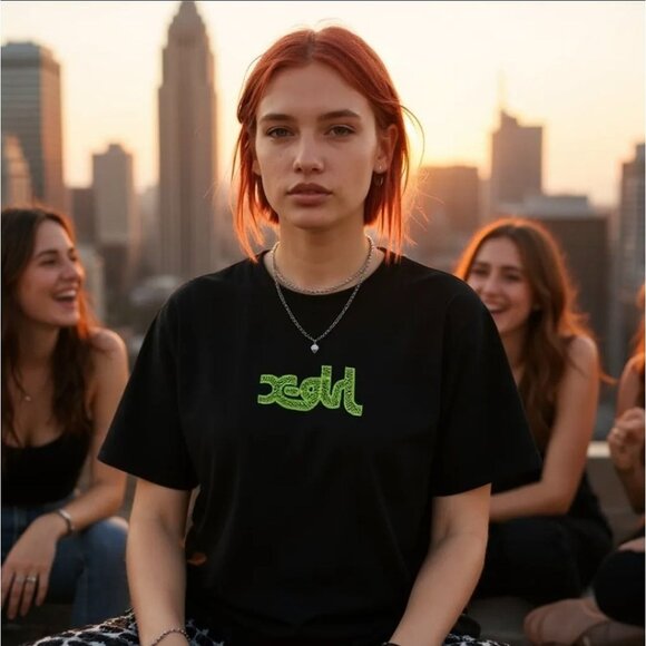 X-Girl Checkered Logo Graphic Black Short Sleeve Tee – Urban Pulse Edition - Picture 4 of 4